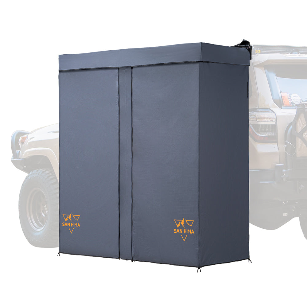 San Hima 2-Room Awning Shower Tent with Roof Fold-Out for Camping