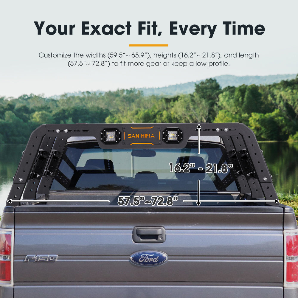 San Hima Adjustable Truck Bed Rack w/LED Lights for Full-Size Trucks
