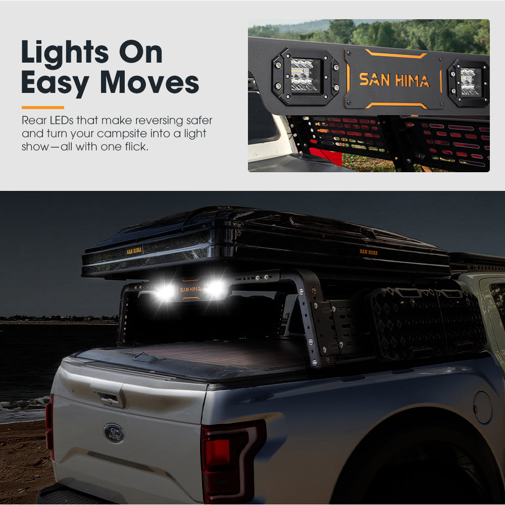San Hima Adjustable Truck Bed Rack w/LED Lights for Full-Size Trucks