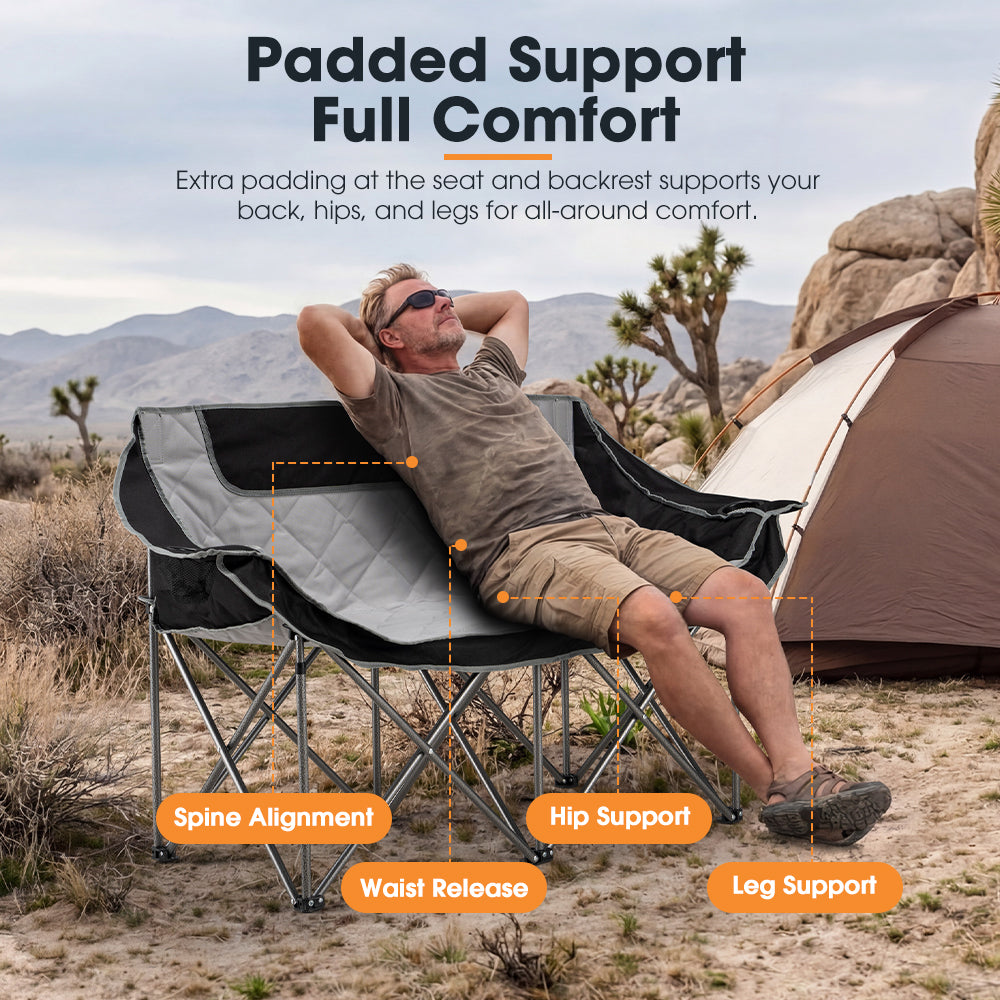 SAN HIMA Double Camping Chair for 2 Person 650 LBS Folding Loveseat