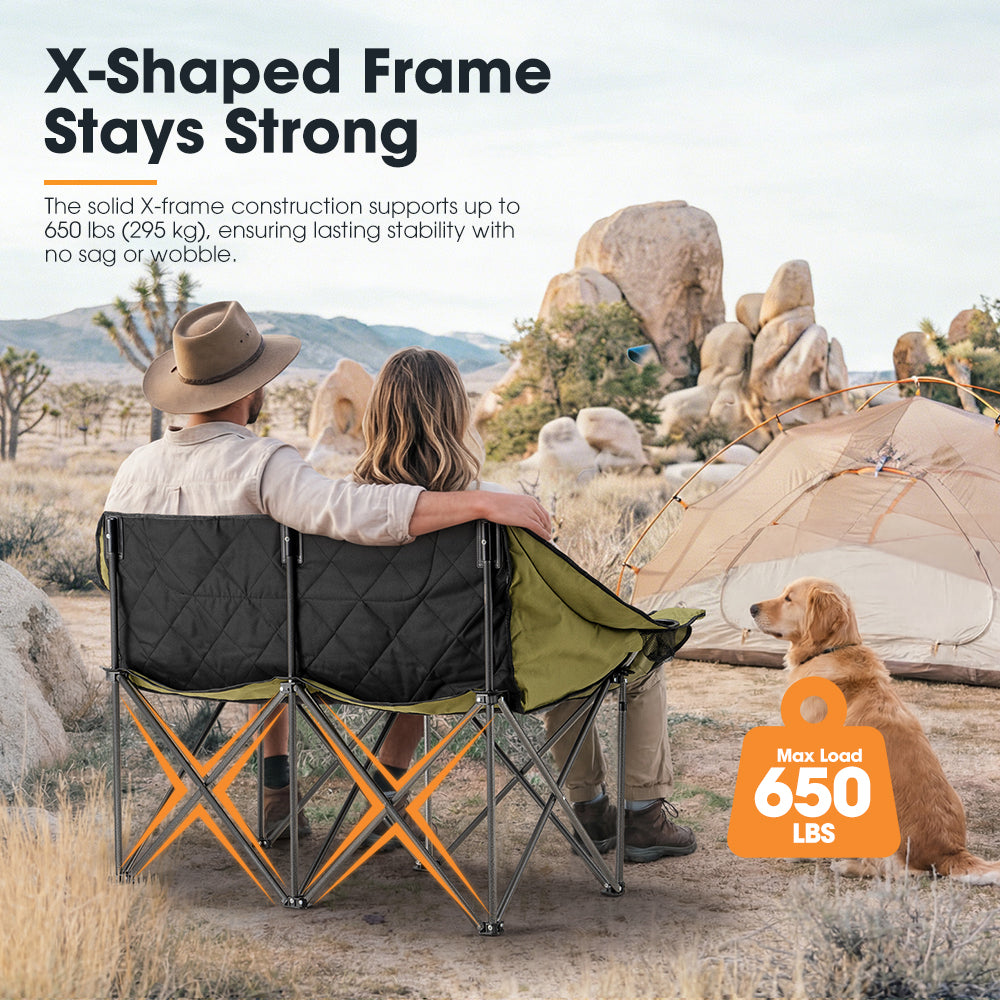 SAN HIMA Double Camping Chair for 2 Person 650 LBS Folding Loveseat