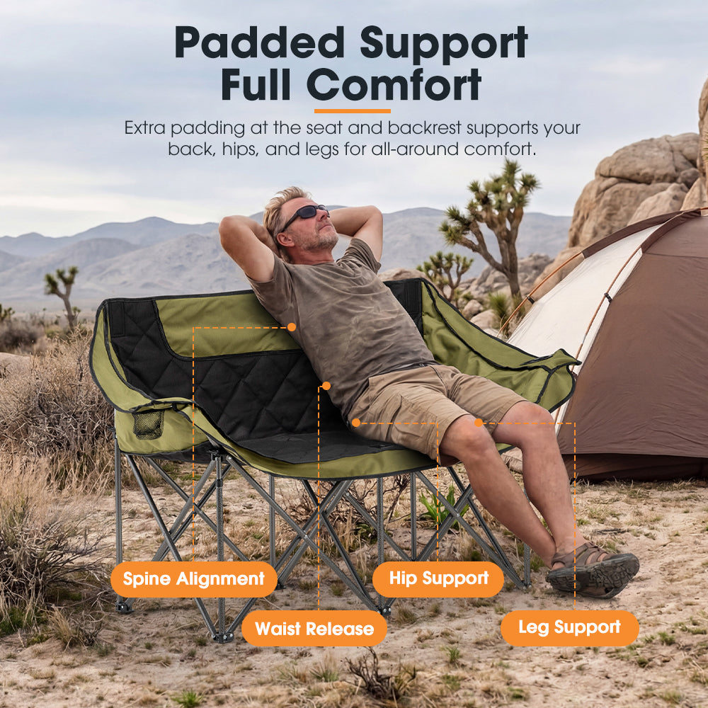 SAN HIMA Double Camping Chair for 2 Person 650 LBS Folding Loveseat