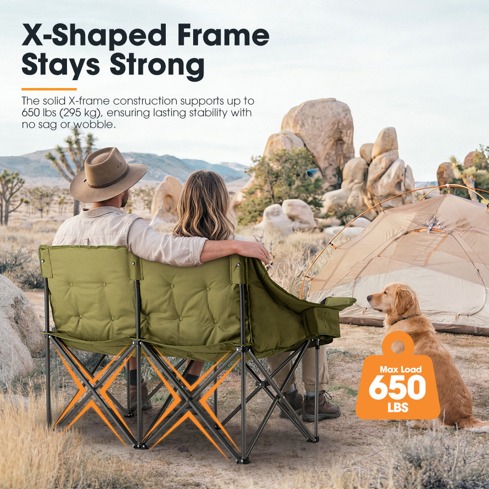 SAN HIMA Double Camping Chair for 2 Person 650 LBS Thick Loveseat
