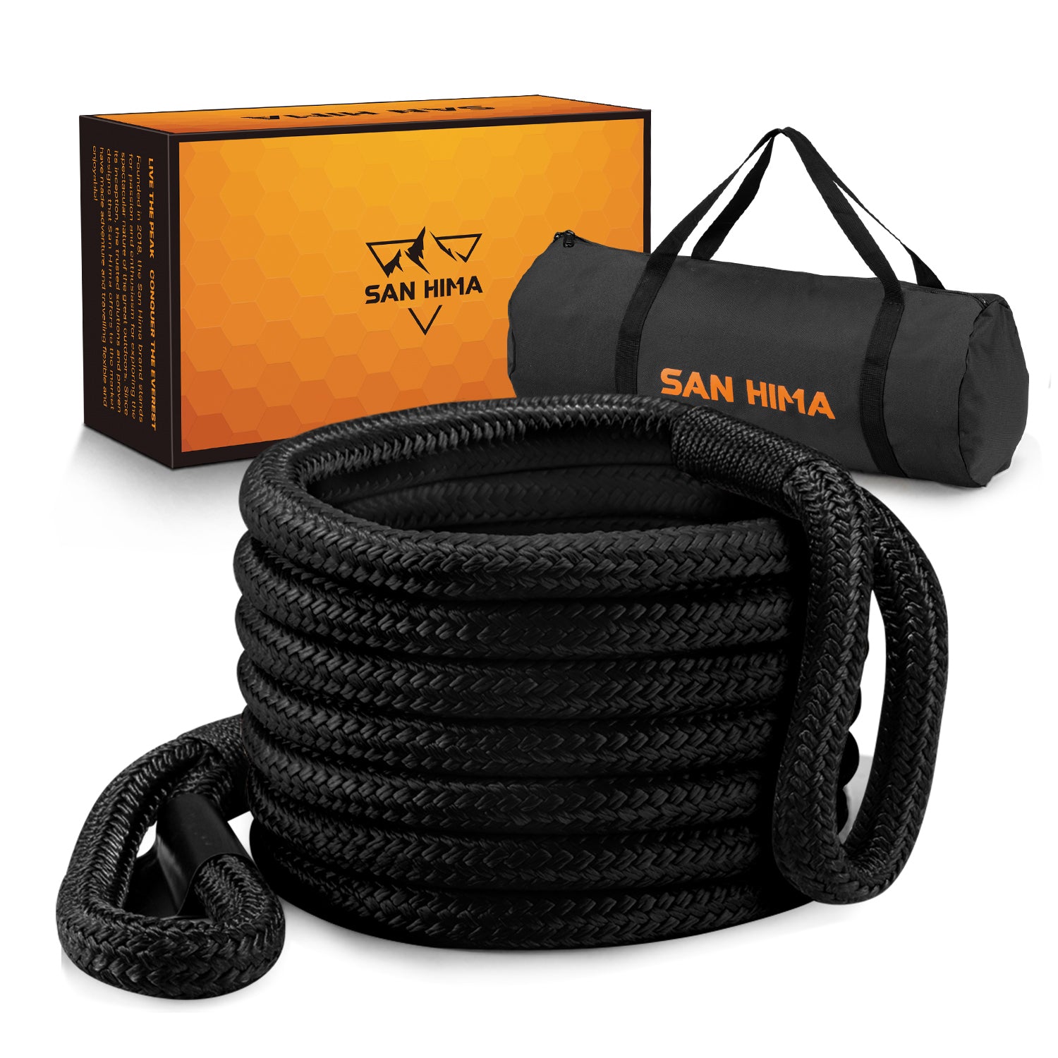 San Hima Kinetic Tow Rope 41000lbs 1"x30ft Recovery Snatch Strap Black