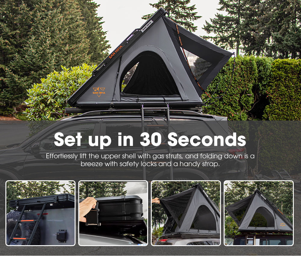 San Hima Hotham Lite Roof Top Tent Hardshell w/ Cross Bar Camping 4WD 4x4 Gray