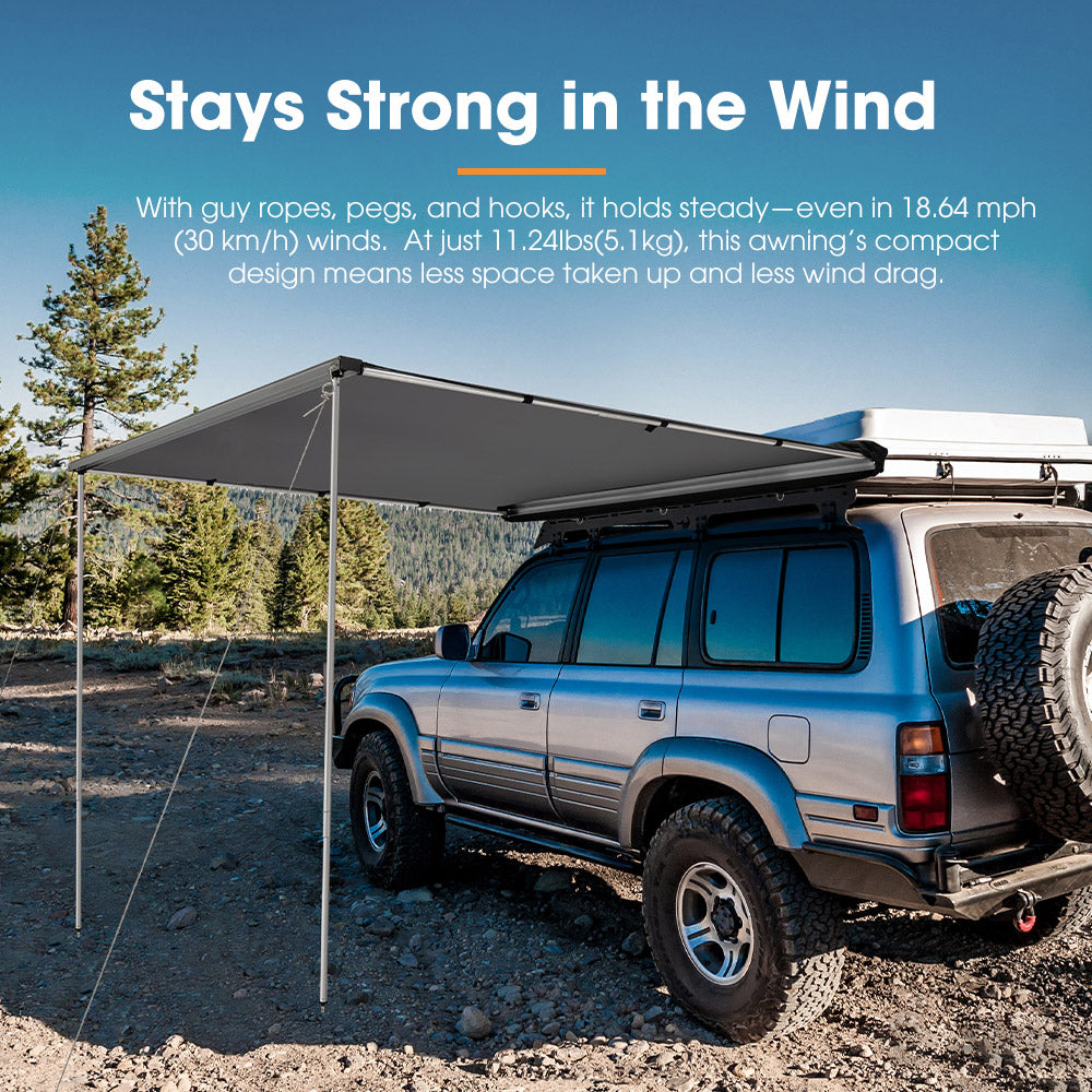 San Hima Pull-Out Side Awning 4.6ft x 6.6ft Telescoping Poles 30ft²