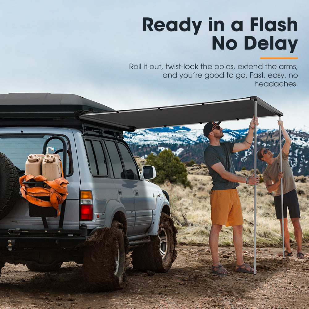San Hima Pull-Out Side Awning 4.6ft x 6.6ft Telescoping Poles 30ft²