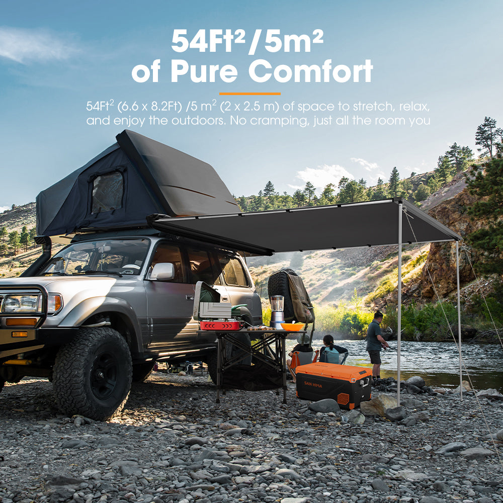 San Hima Pull-Out Side Awning 6.6ft x 8.2ft Telescoping Poles 54ft² Car Shade