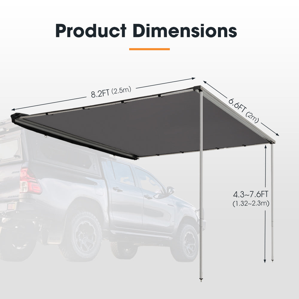 San Hima Pull-Out Side Awning 6.6ft x 8.2ft Telescoping Poles 54ft² Car Shade