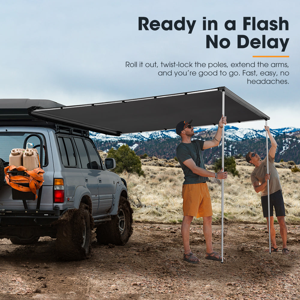 San Hima Pull-Out Side Awning 8.2ft x 10ft Telescoping Poles 82ft² Car Shade