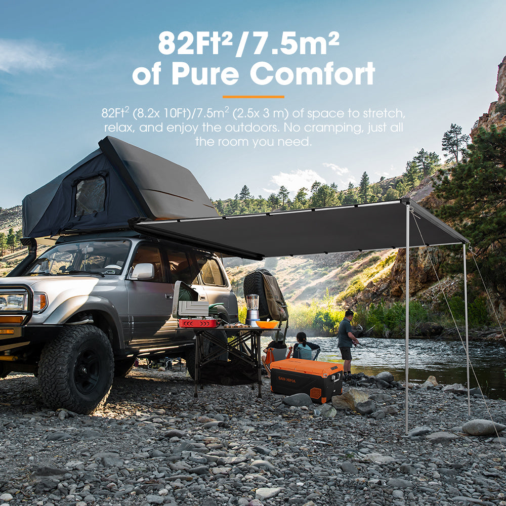 San Hima Pull-Out Side Awning 8.2ft x 10ft Telescoping Poles 82ft² Car Shade