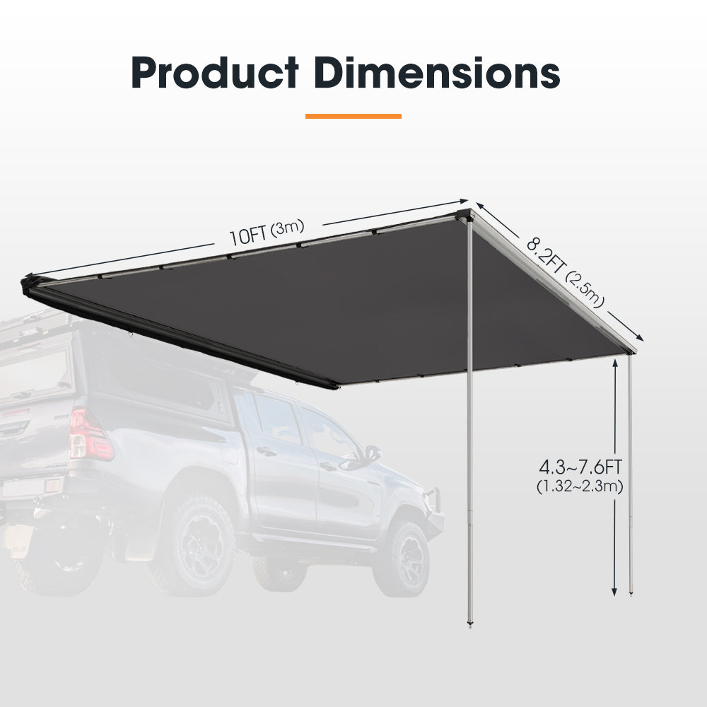 San Hima Pull-Out Side Awning 8.2ft x 10ft Telescoping Poles 82ft² Car Shade