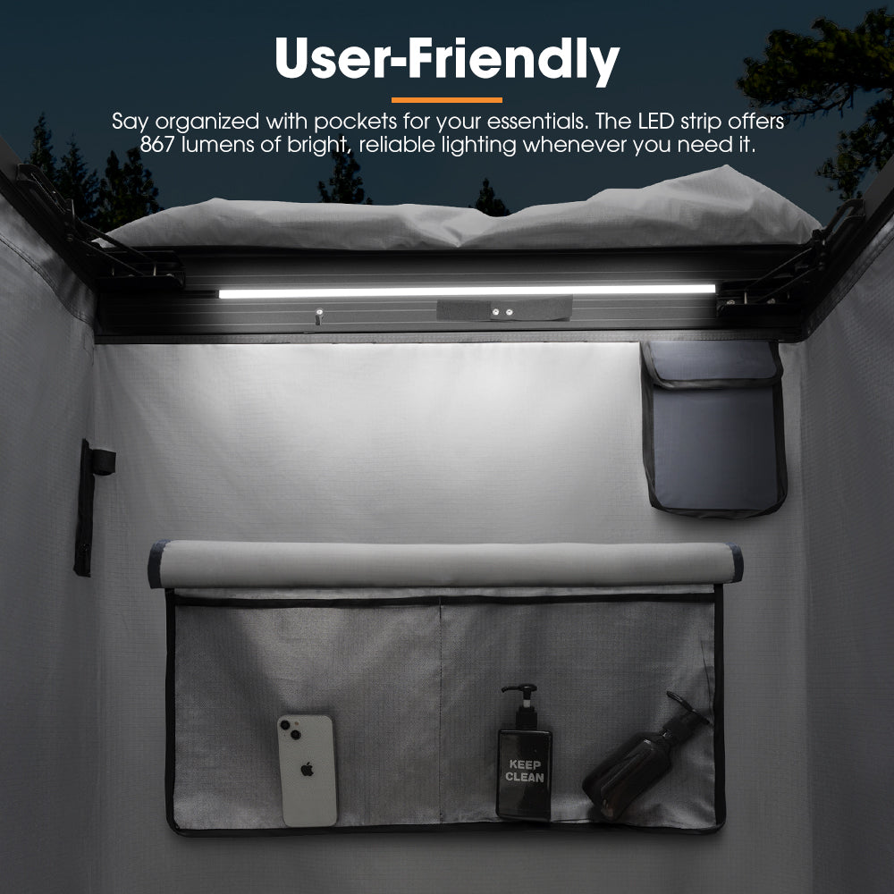 San Hima Awning Shower Tent with Roof Fold-Out 90° Swing Arm