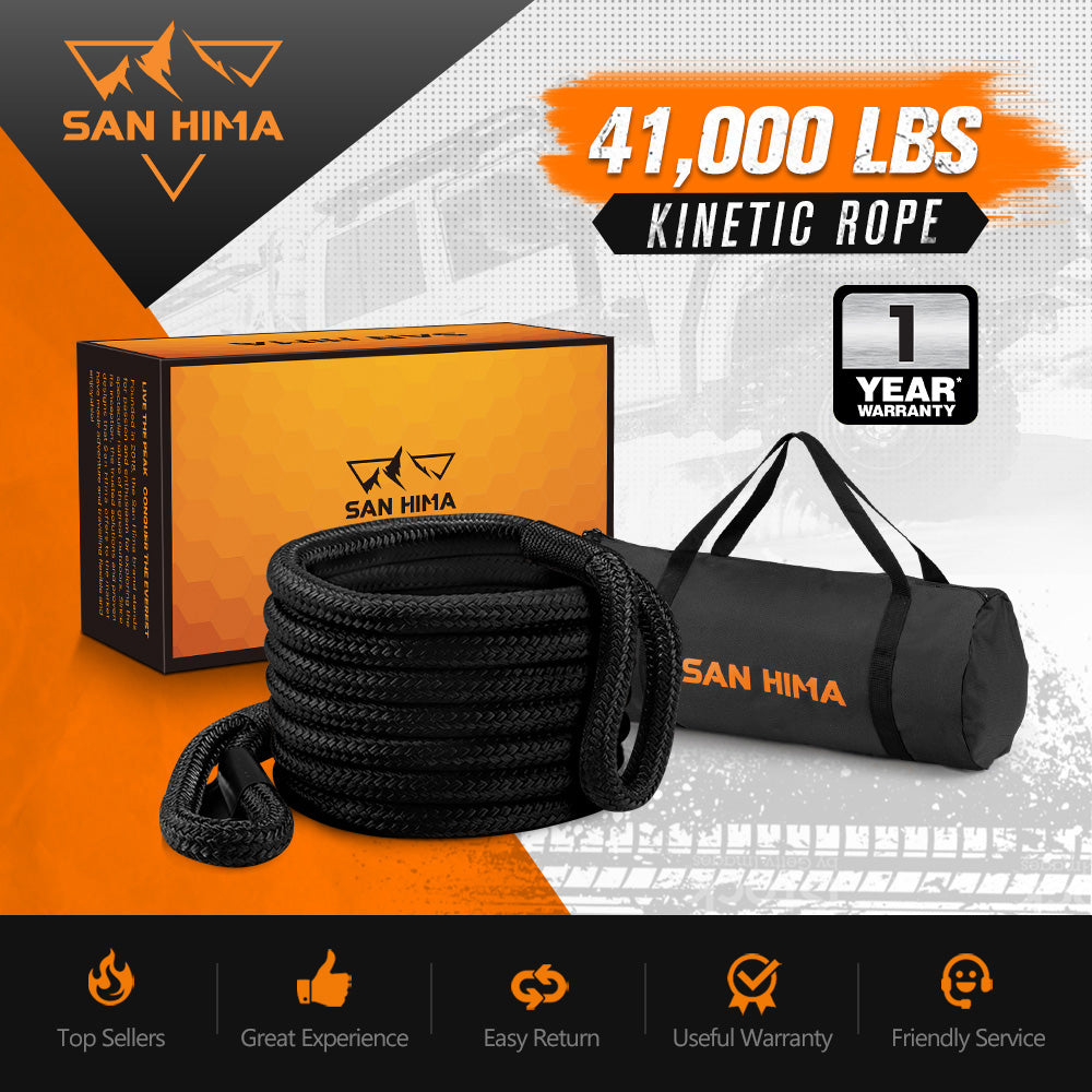 San Hima Kinetic Tow Rope 41000lbs 1"x30ft Recovery Snatch Strap Black