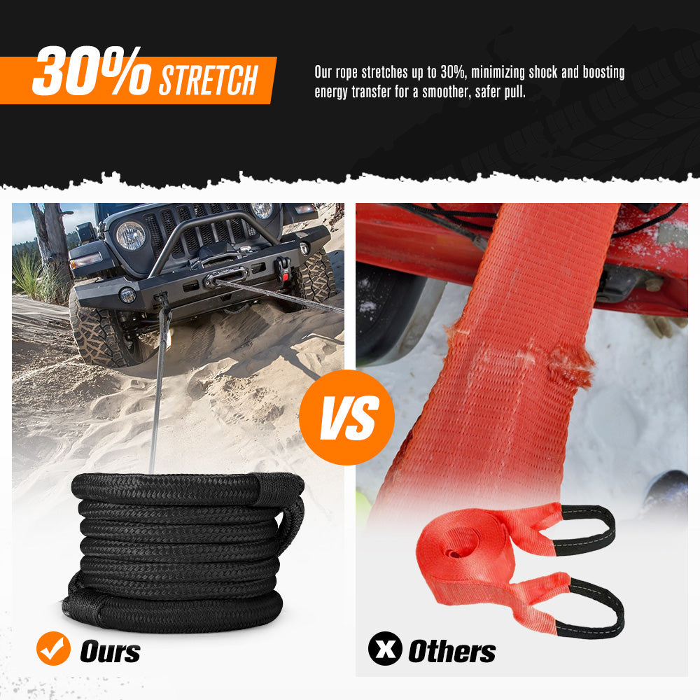 San Hima Kinetic Tow Rope 41000lbs 1"x30ft Recovery Snatch Strap Black