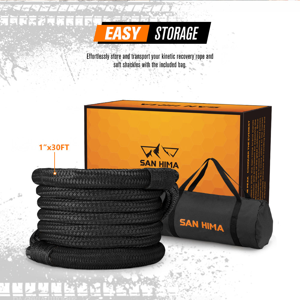 San Hima Kinetic Tow Rope 41000lbs 1"x30ft Recovery Snatch Strap Black
