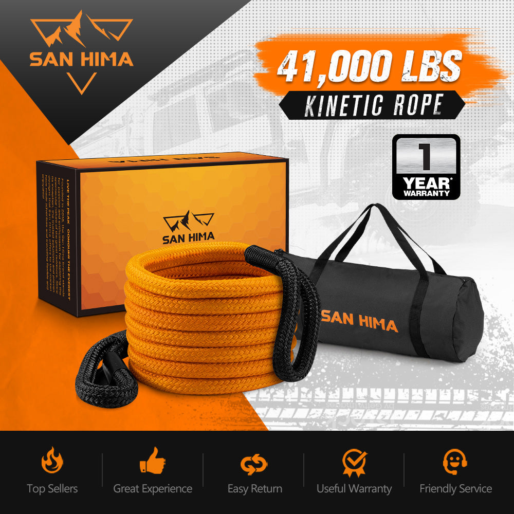San Hima Kinetic Tow Rope 41000lbs 1"x30ft Recovery Snatch Strap Orange