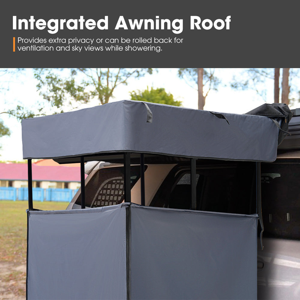 shower tent awning San Hima Camping Shower Tent Awning w/ Roof Fold-Out Ensuite Change Room Gray