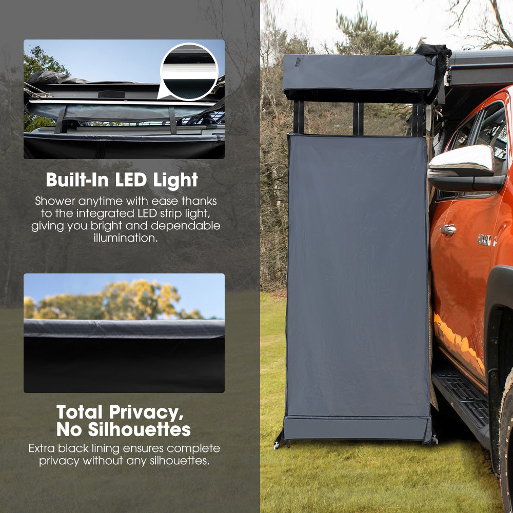 shower tent awning San Hima Camping Shower Tent Awning w/ Roof Fold-Out Ensuite Change Room Gray