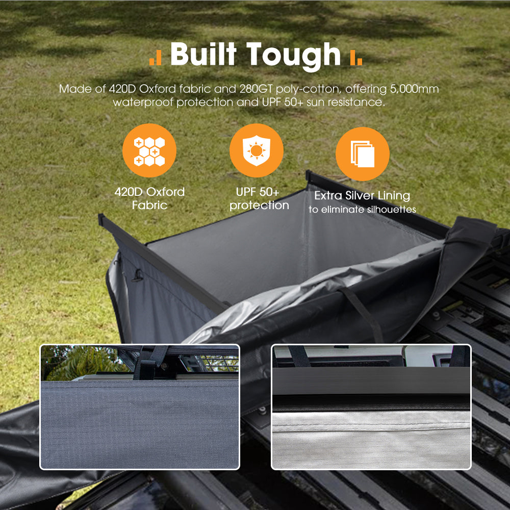 San Hima 2-Room Awning Shower Tent with Roof Fold-Out for Camping