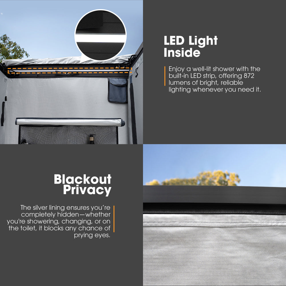 San Hima 2-Room Awning Shower Tent with Roof Fold-Out for Camping