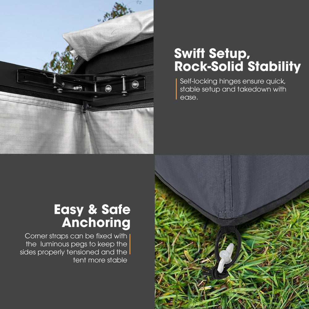 San Hima 2-Room Awning Shower Tent with Roof Fold-Out for Camping