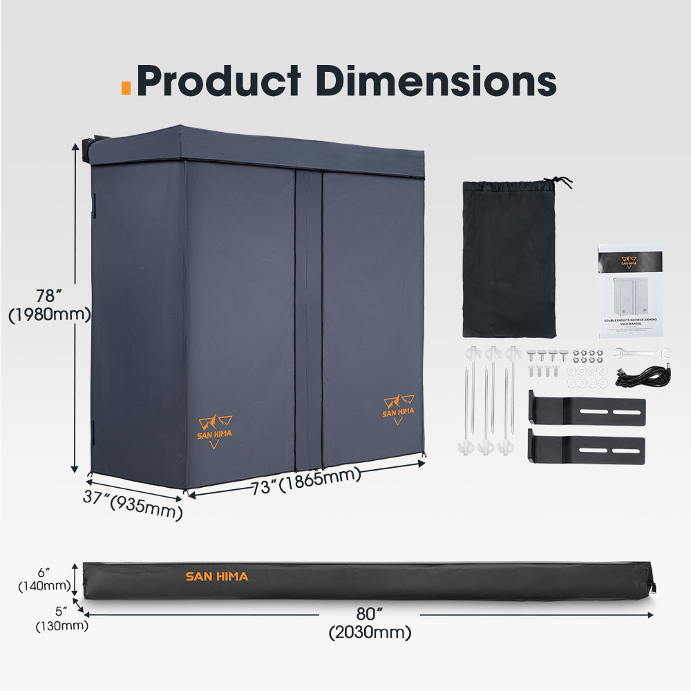 San Hima 2-Room Awning Shower Tent with Roof Fold-Out for Camping