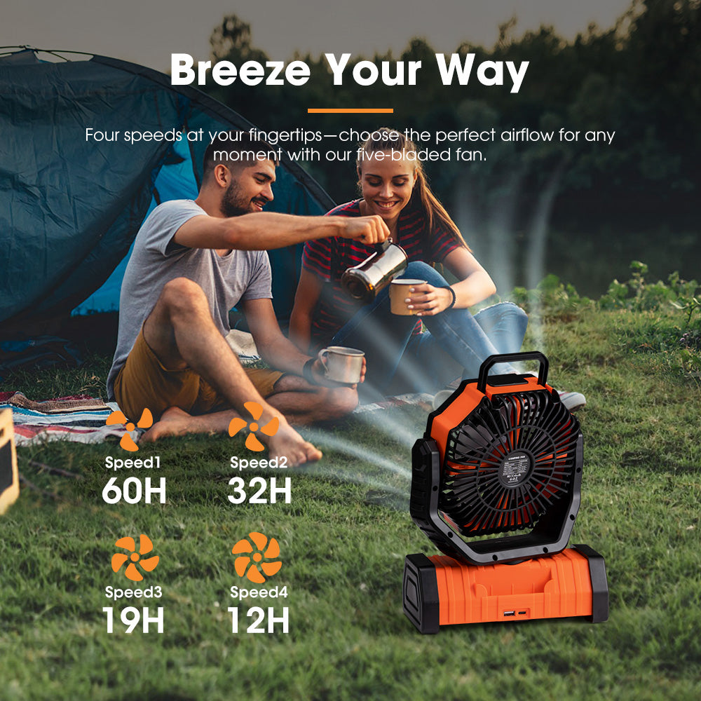 San Hima 20000mAh Portable Camping Fan Rechargeable Tent Fan w/ LED Light