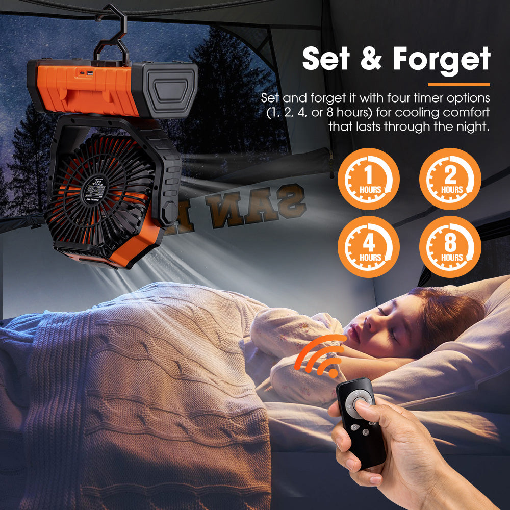 San Hima 20000mAh Portable Camping Fan Rechargeable Tent Fan w/ LED Light