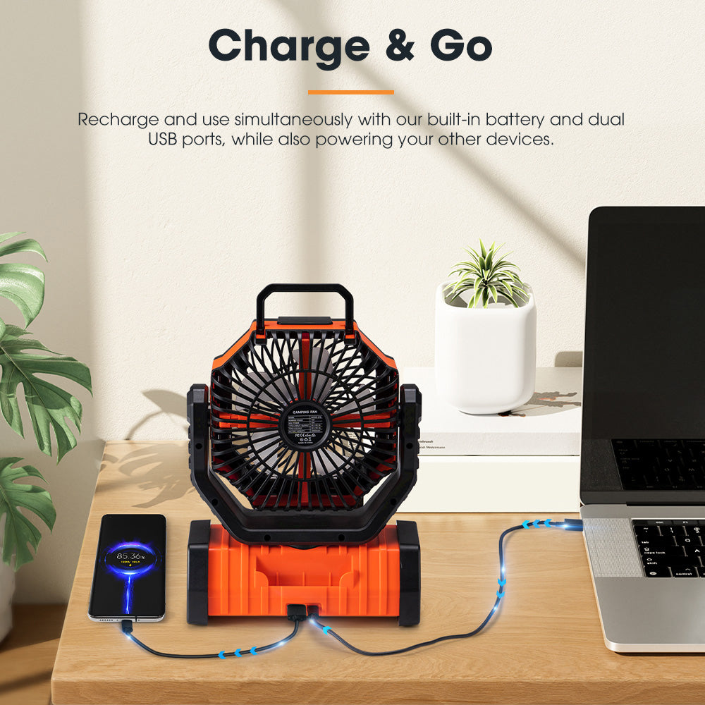 San Hima 20000mAh Portable Camping Fan Rechargeable Tent Fan w/ LED Light