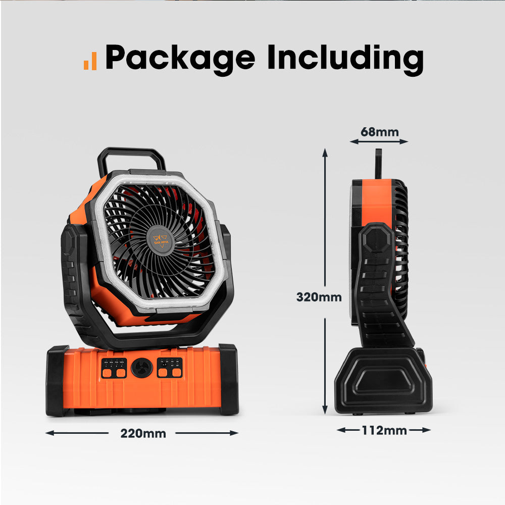 San Hima 20000mAh Portable Camping Fan Rechargeable Tent Fan w/ LED Light