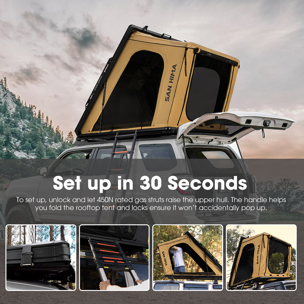 San Hima Hotham Aluminum Roof Top Tent Hardshell Camping 4WD 4x4 Khaki