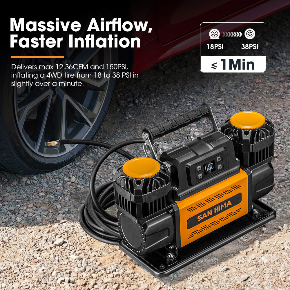San Hima 12V Air Compressor Dual Cylinder 12.36CFM Portable Tire
