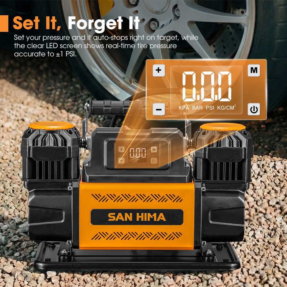 San Hima 12V Air Compressor Dual Cylinder 12.36CFM Portable Tire