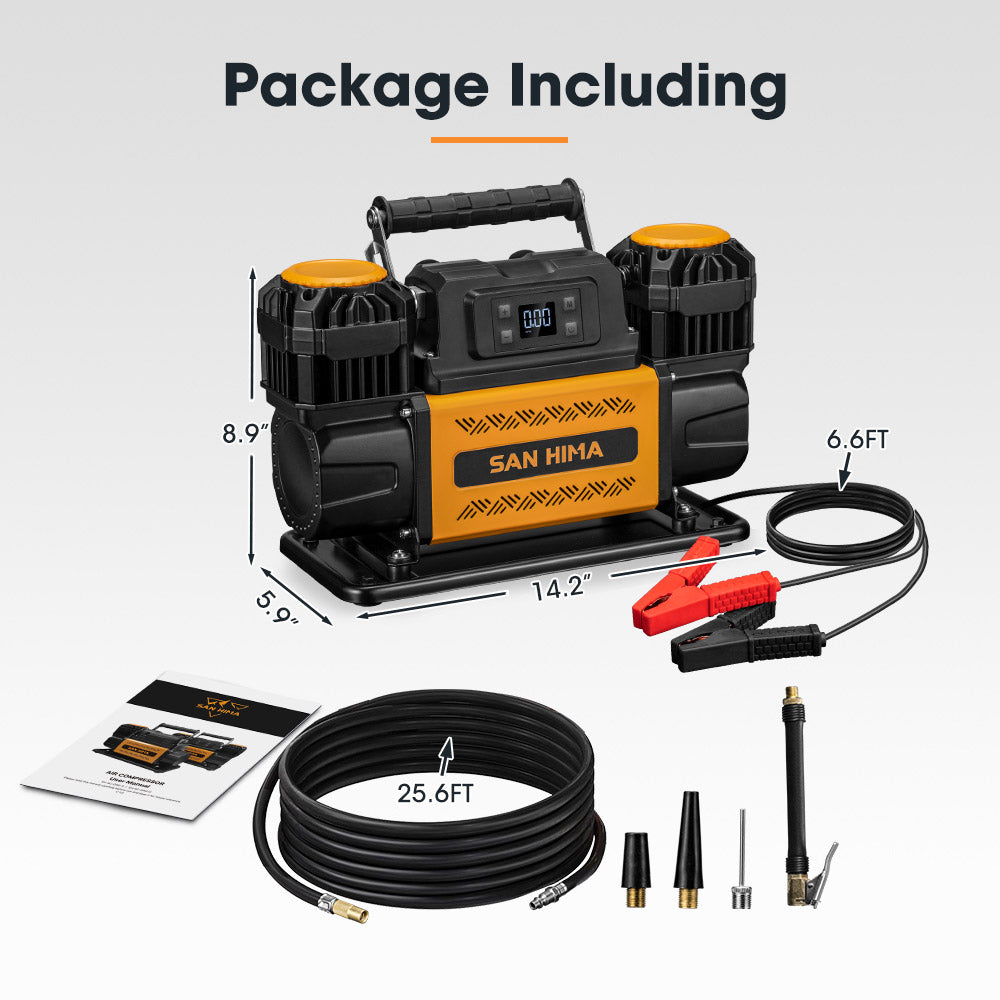 San Hima 12V Air Compressor Dual Cylinder 12.36CFM Portable Tire