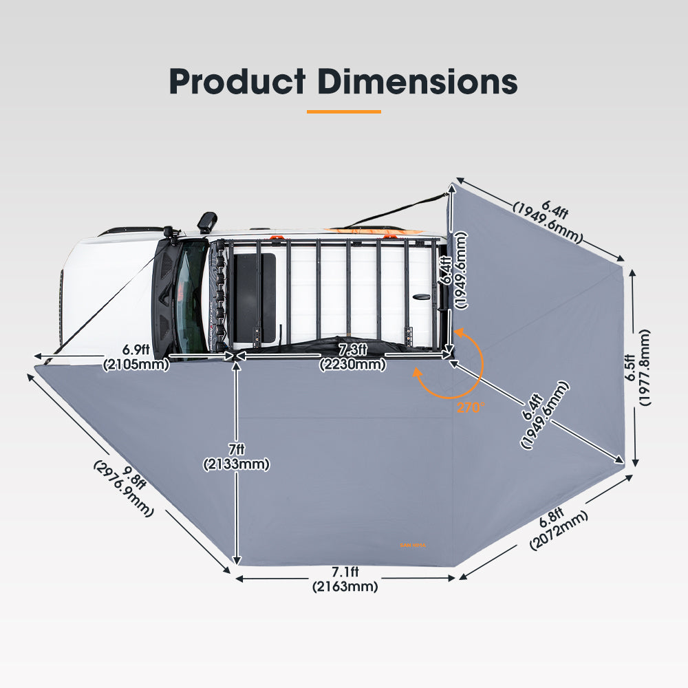 San Hima 270° Free-Standing Awning 129.2 sq.ft Driver Side