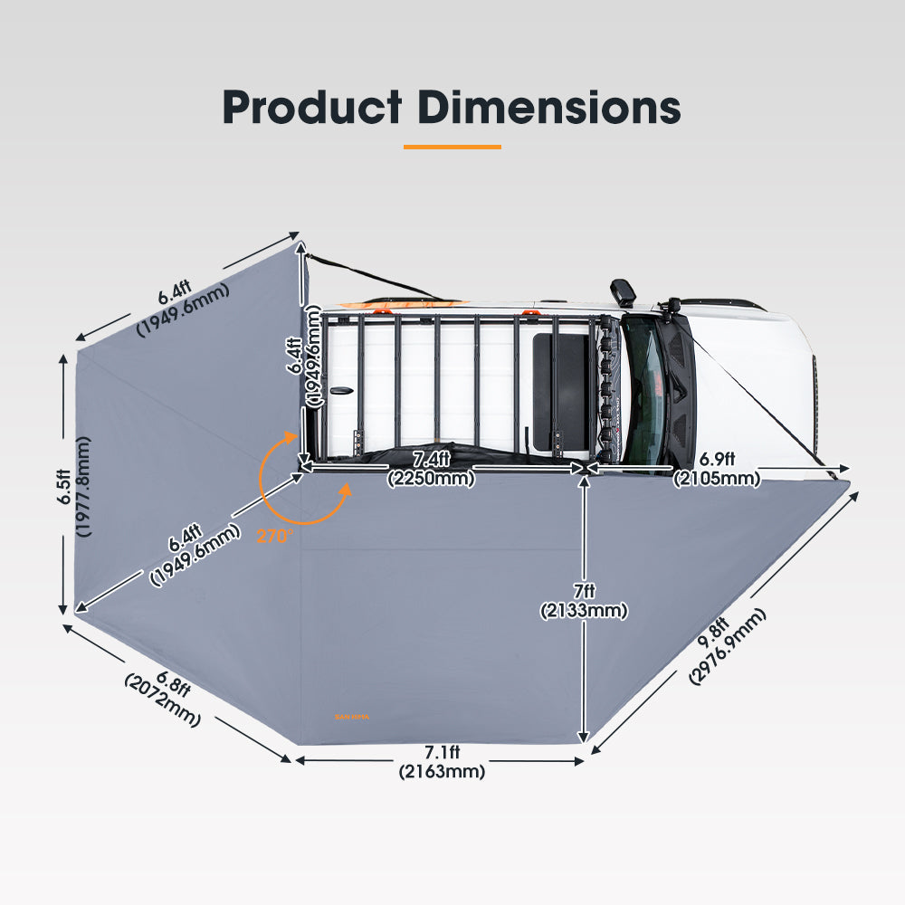 San Hima 270° Free-Standing Awning 129.2 sq.ft Passenger Side
