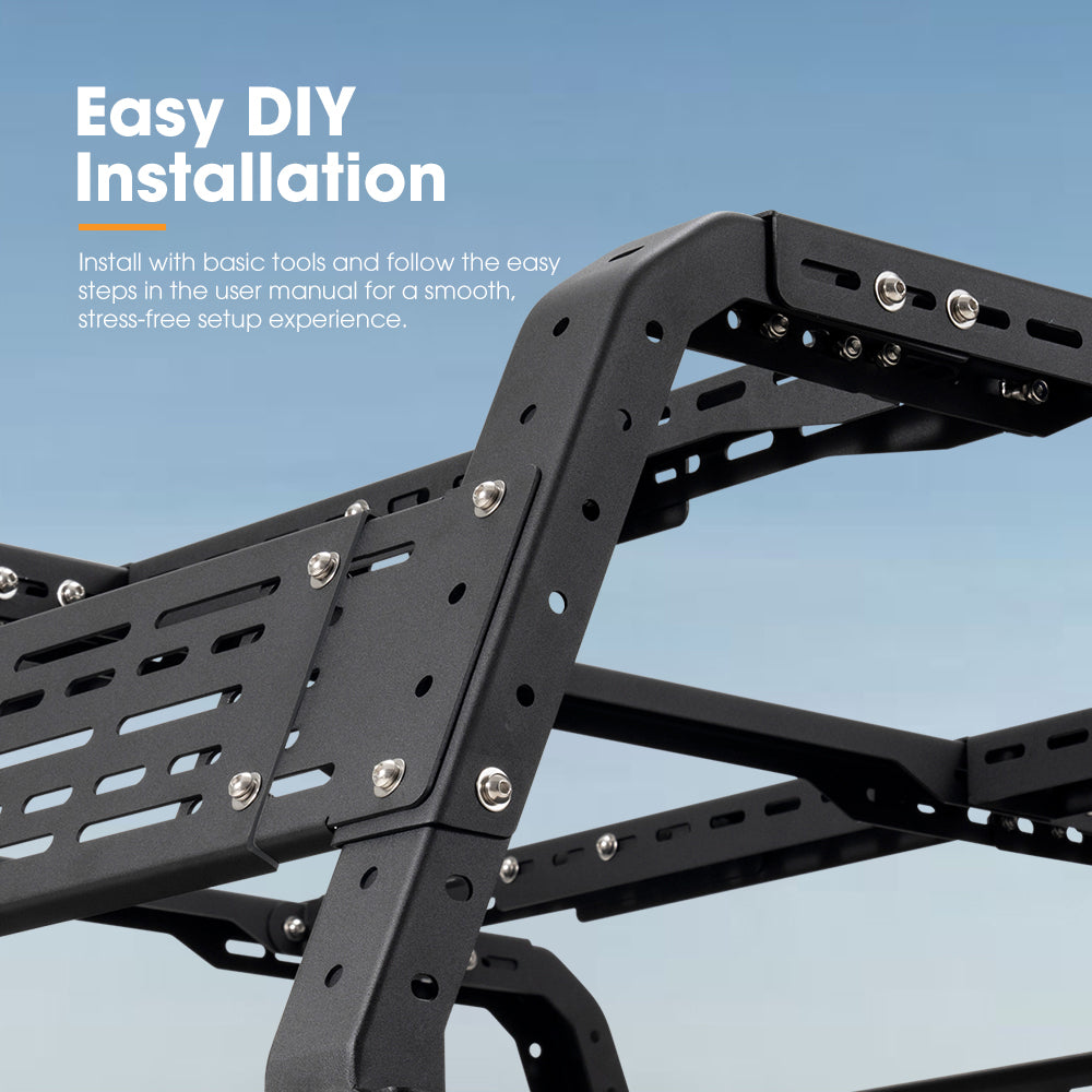 San Hima Adjustable Truck Bed Rack w/LED Lights for Full-Size Trucks