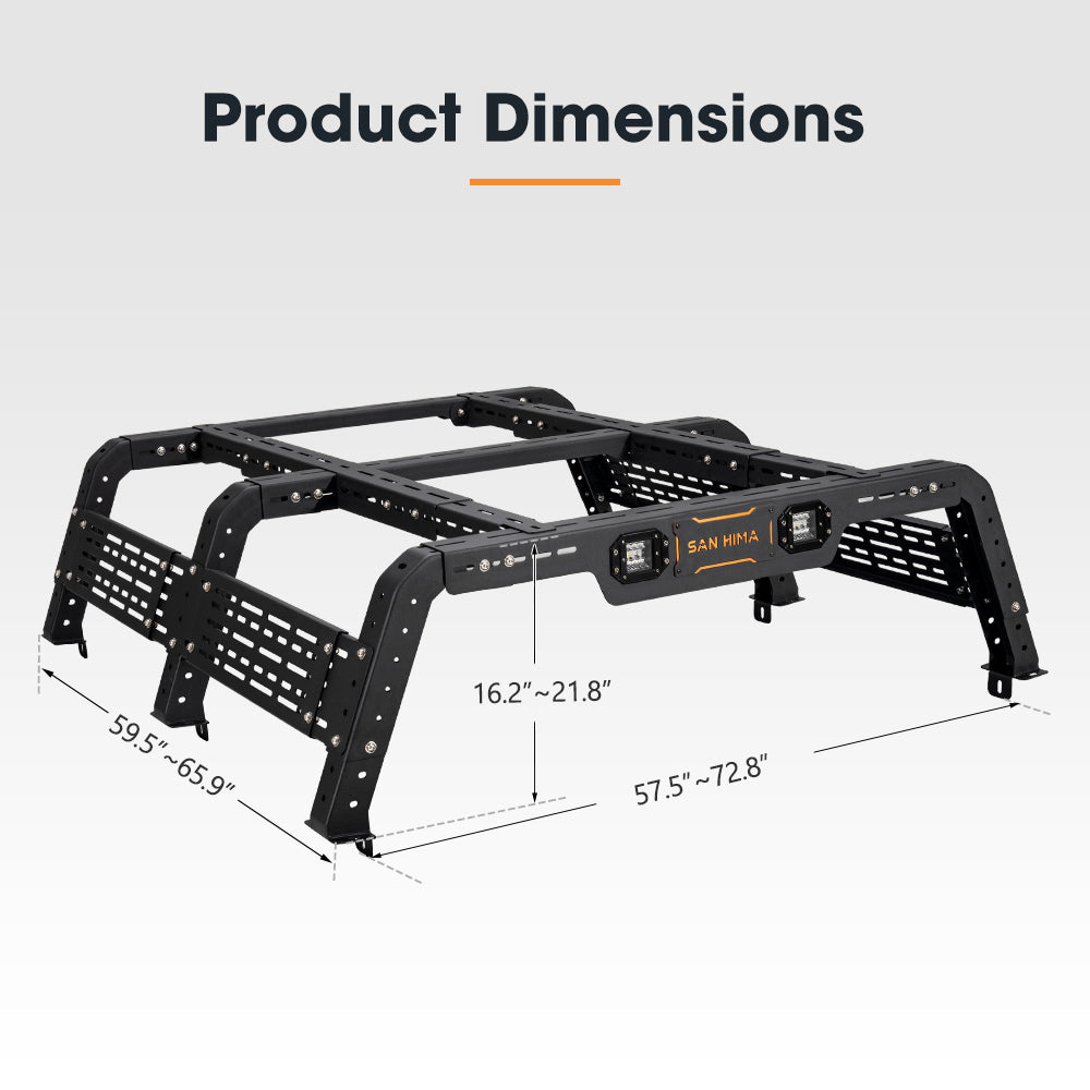 San Hima Adjustable Truck Bed Rack w/LED Lights for Full-Size Trucks