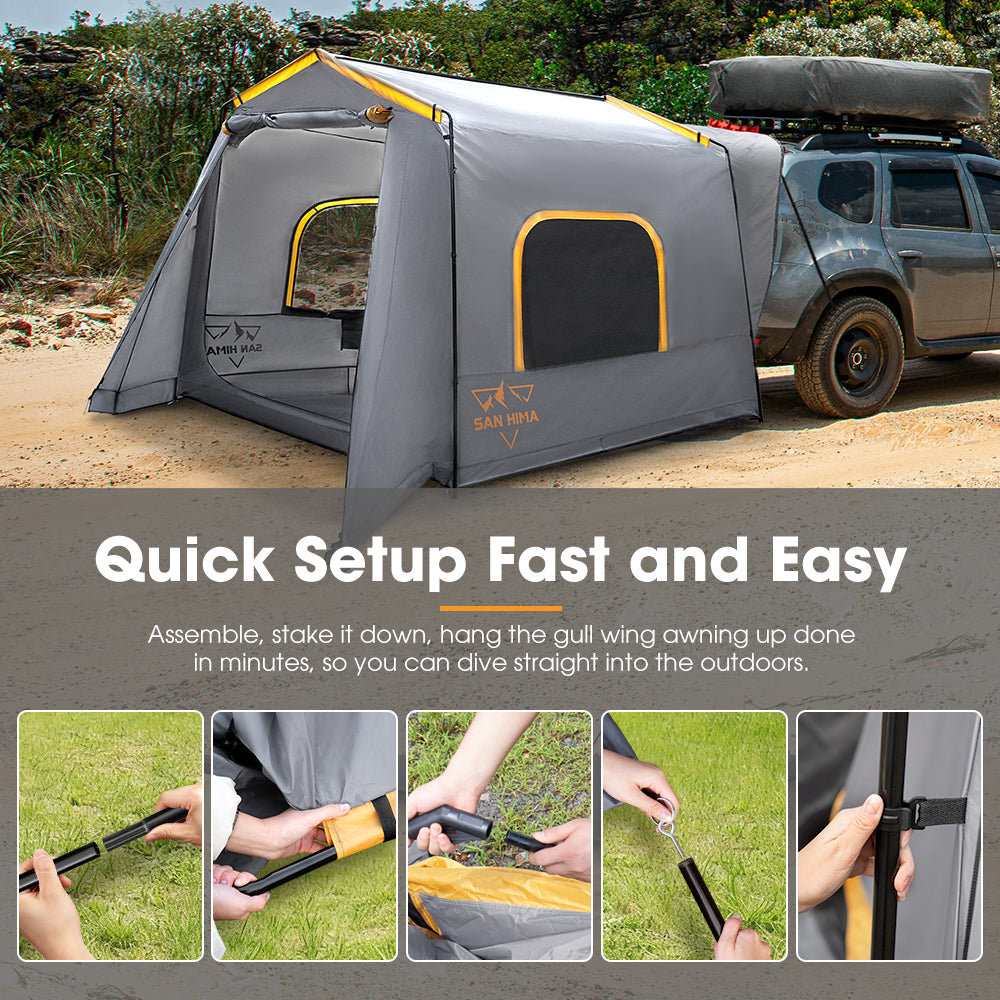 San Hima SUV Tent for Camping with Gull Wing Awning 8'Lx8'Wx7.6'H