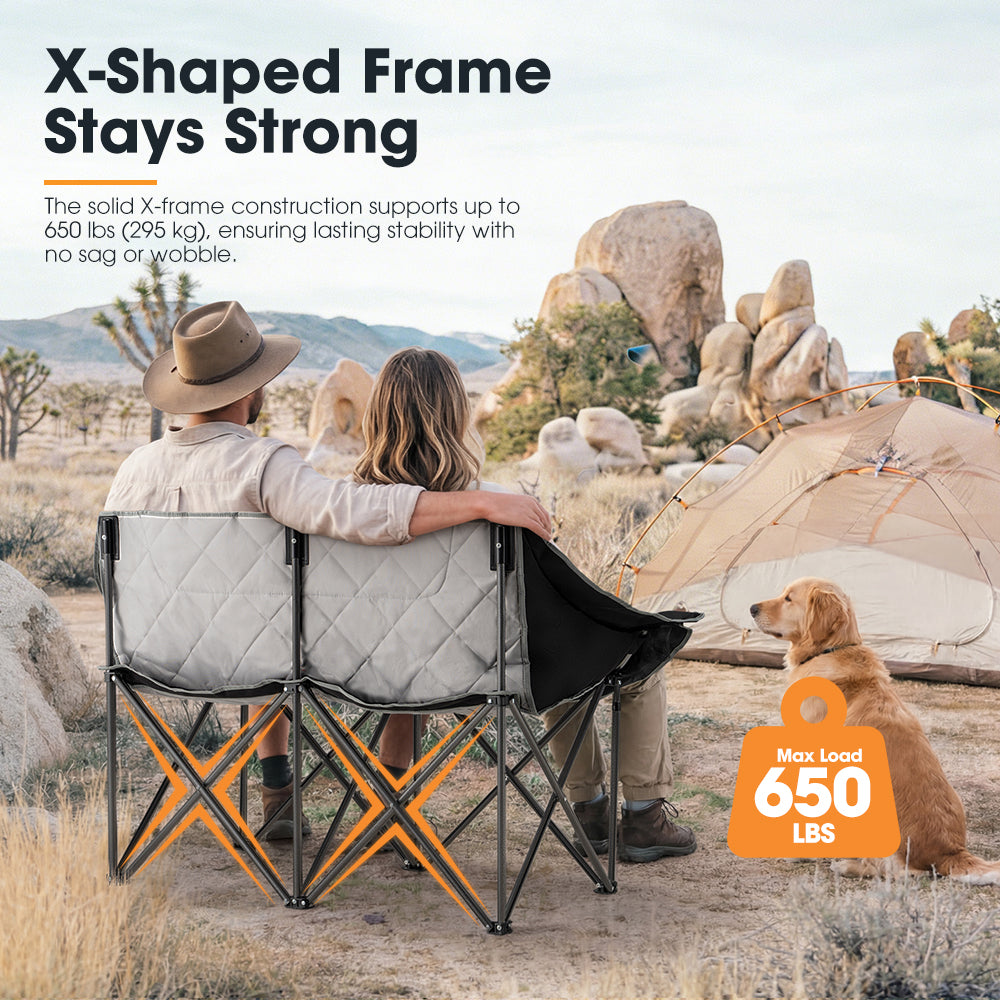 SAN HIMA Double Camping Chair for 2 Person 650 LBS Folding Loveseat