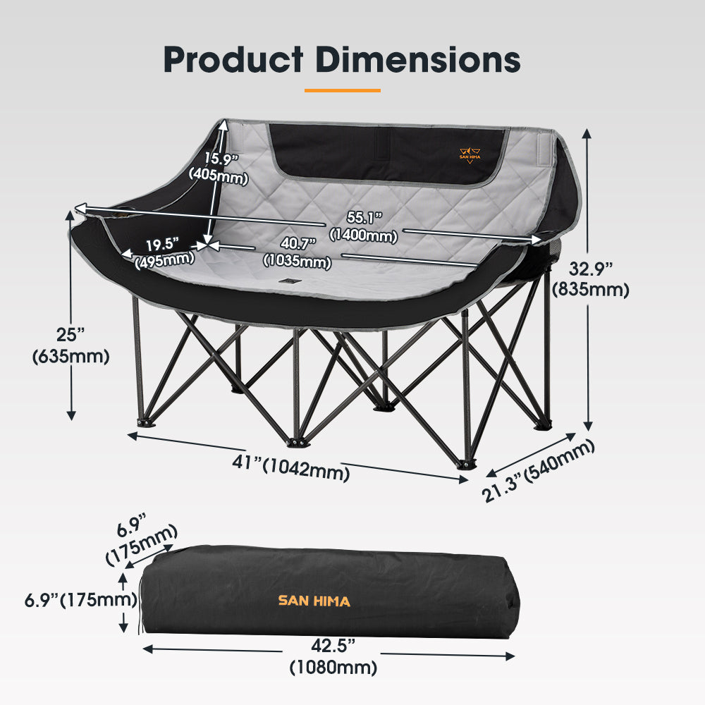 SAN HIMA Double Camping Chair for 2 Person 650 LBS Folding Loveseat