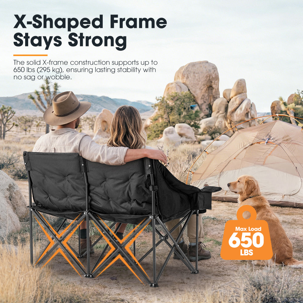 SAN HIMA Double Camping Chair for 2 Person 650 LBS Thick Loveseat