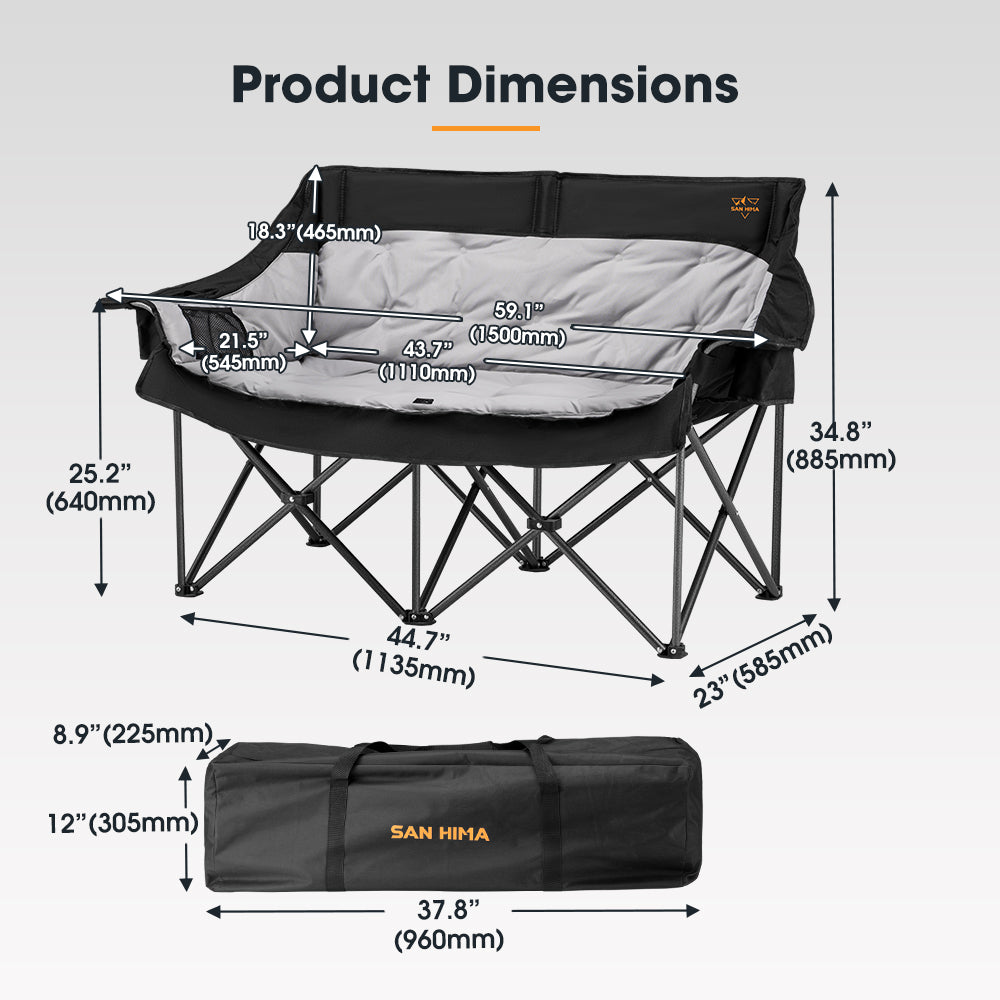 SAN HIMA Double Camping Chair for 2 Person 650 LBS Thick Loveseat