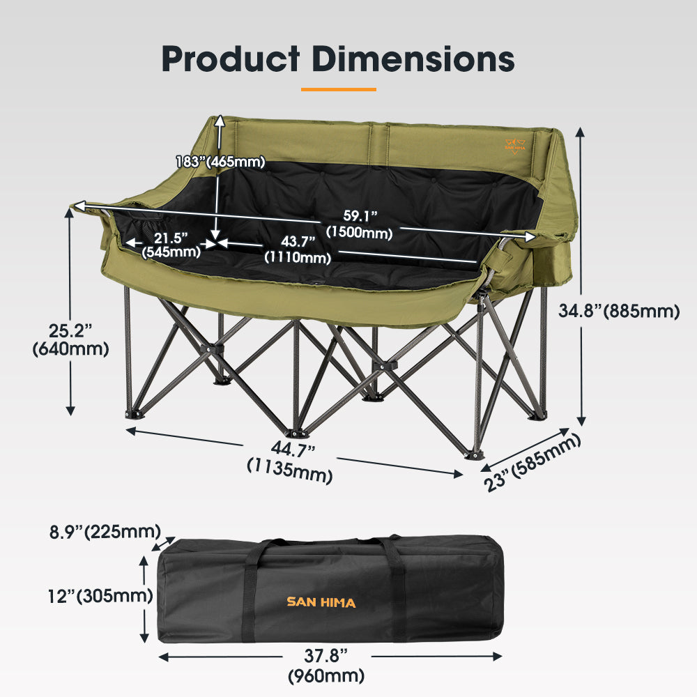 SAN HIMA Double Camping Chair for 2 Person 650 LBS Thick Loveseat