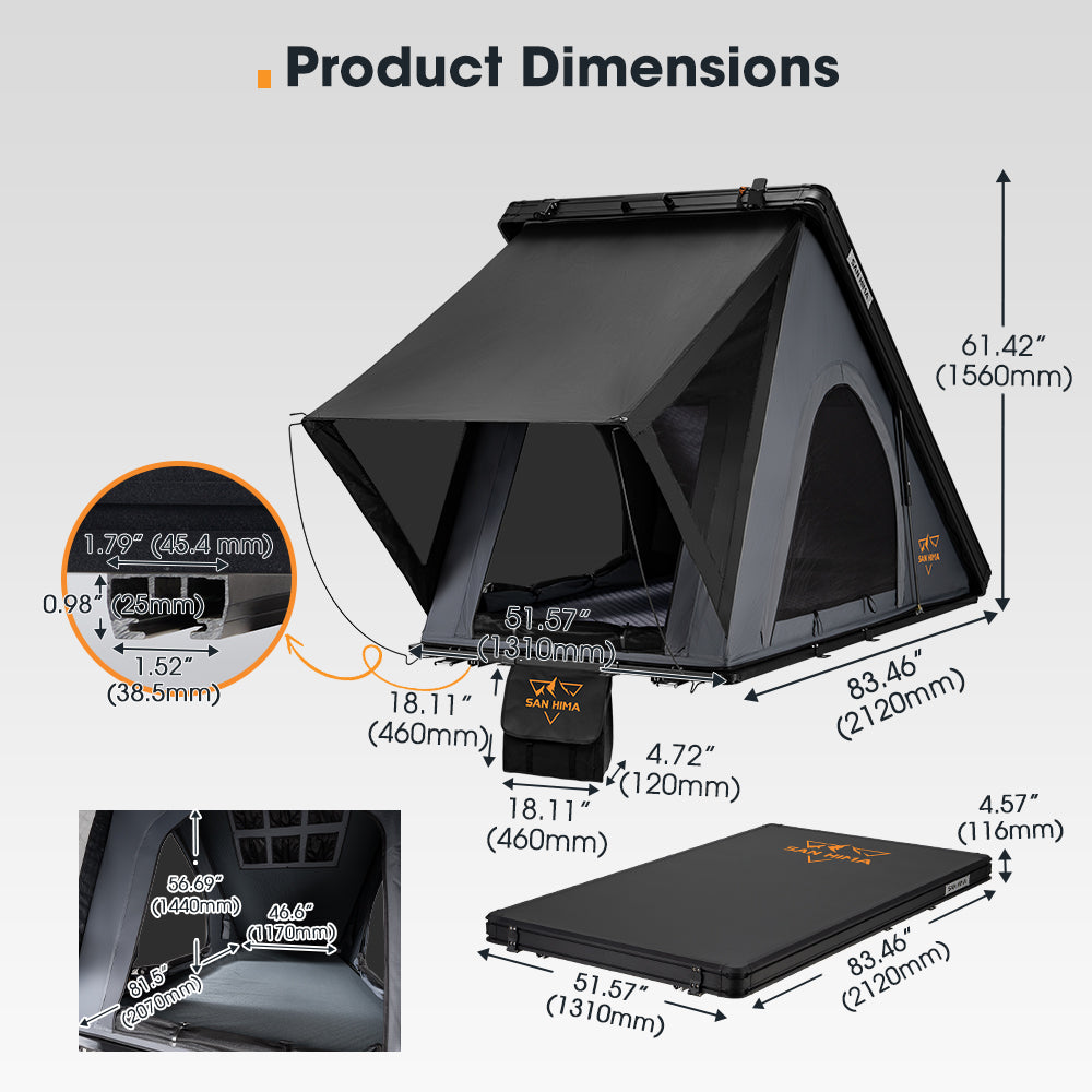 San Hima Hotham Lite Aluminum Roof Top Tent Hardshell Camping 4WD 4x4