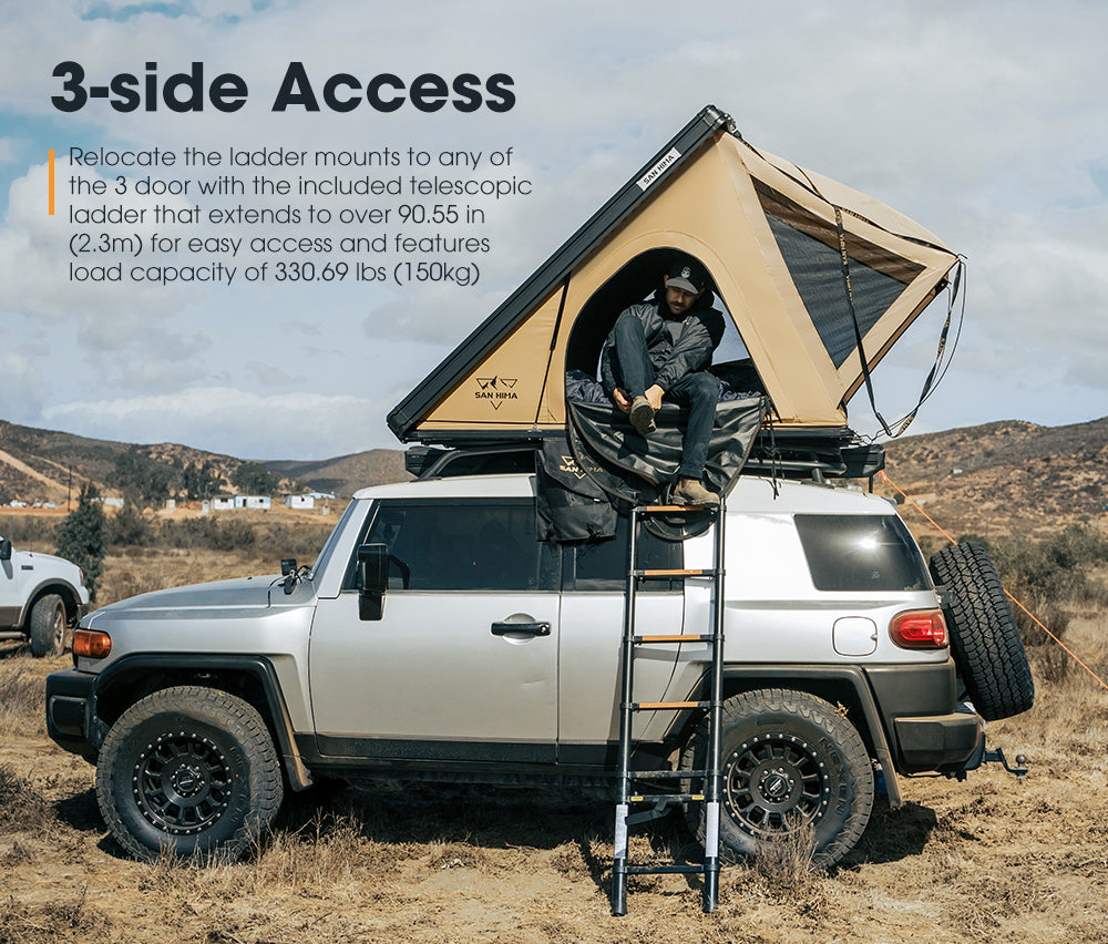 san hima rooftop tent San Hima Hotham Lite Roof Top Tent Hardshell w/ Cross Bar Camping 4WD 4x4 Khaki