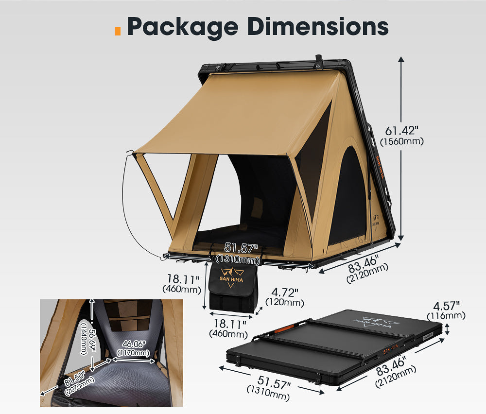 San Hima Hotham Lite Roof Top Tent Hardshell w/ Cross Bar Camping 4WD 4x4 Khaki