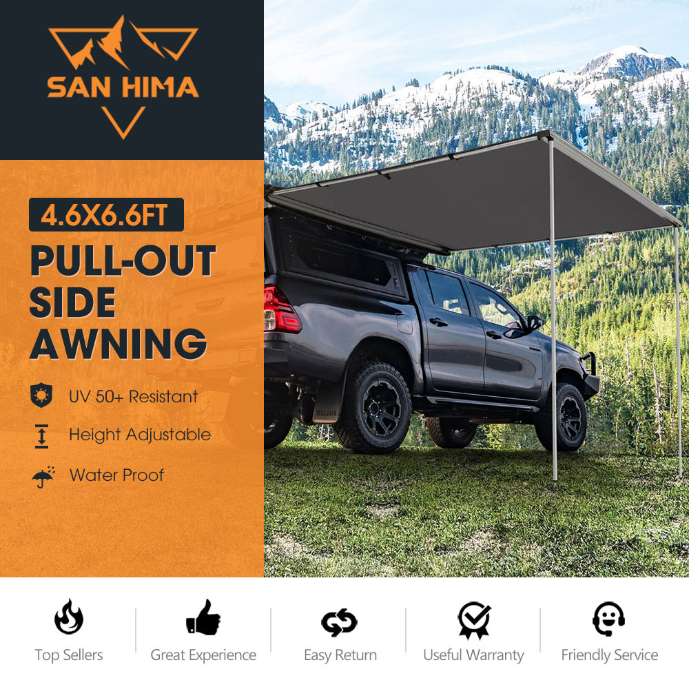 San Hima Pull-Out Side Awning 4.6ft x 6.6ft Telescoping Poles 30ft² Car Shade