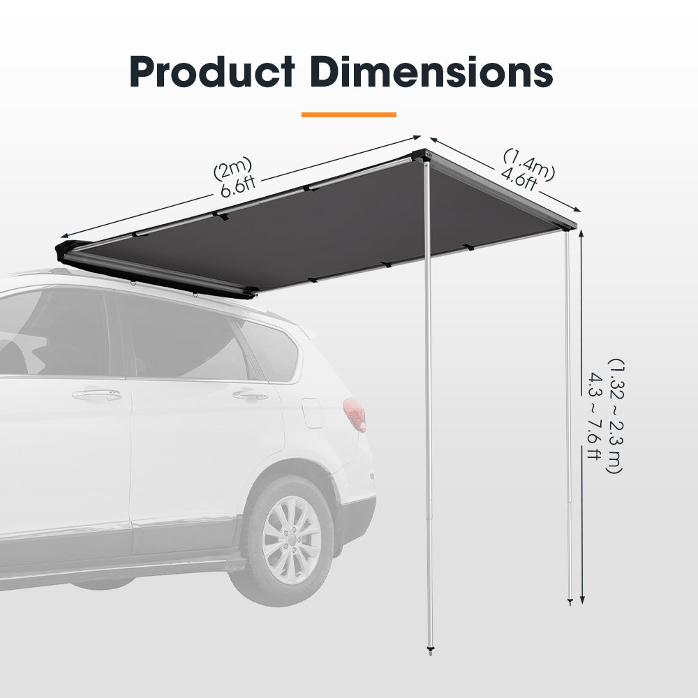 San Hima Pull-Out Side Awning 4.6ft x 6.6ft Telescoping Poles 30ft² Car Shade